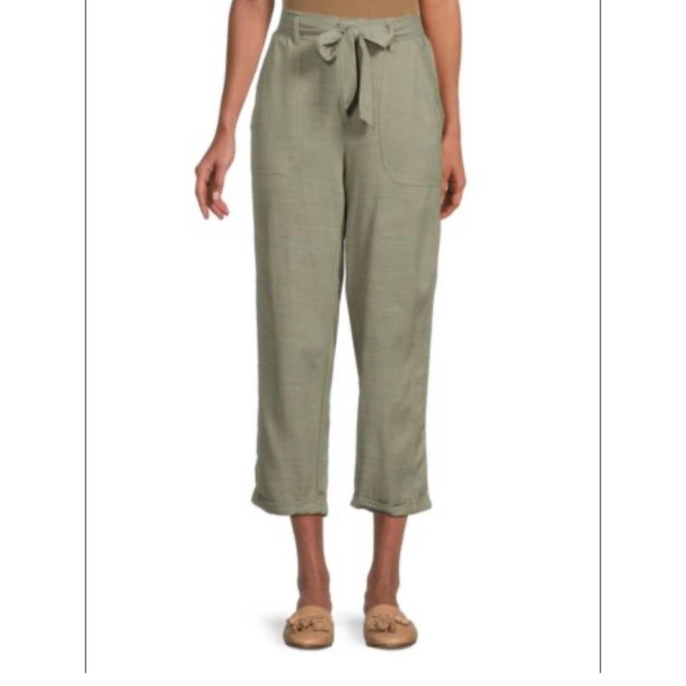 Democracy High Rise paper‎ bag olive green  elated rayon cotton crop pants Sz 2